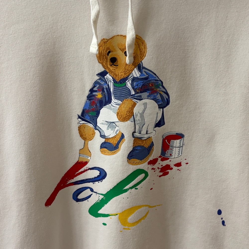 Polo by Ralph Lauren Fleece Polo Bear Paint Splatter Print Hoodie - Size M - Picture 3 of 5